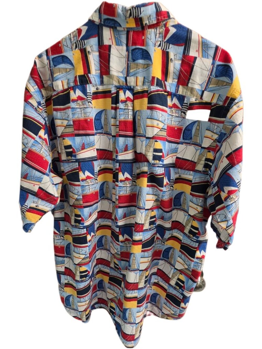 Nautica Vintage 90s Sailboat AOP Grid Mesh Button Up Shirt XL - Picture 8 of 13